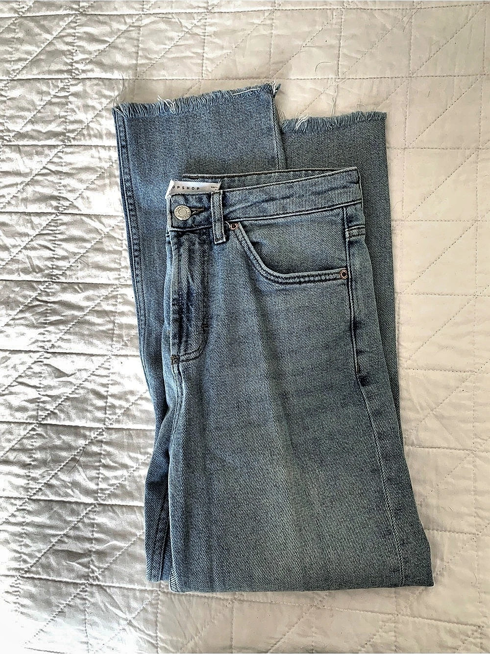 TOPSHOP Mid Rise Straight Cropped Jean with Raw Hem Cropped Jeans Blue Waist 28